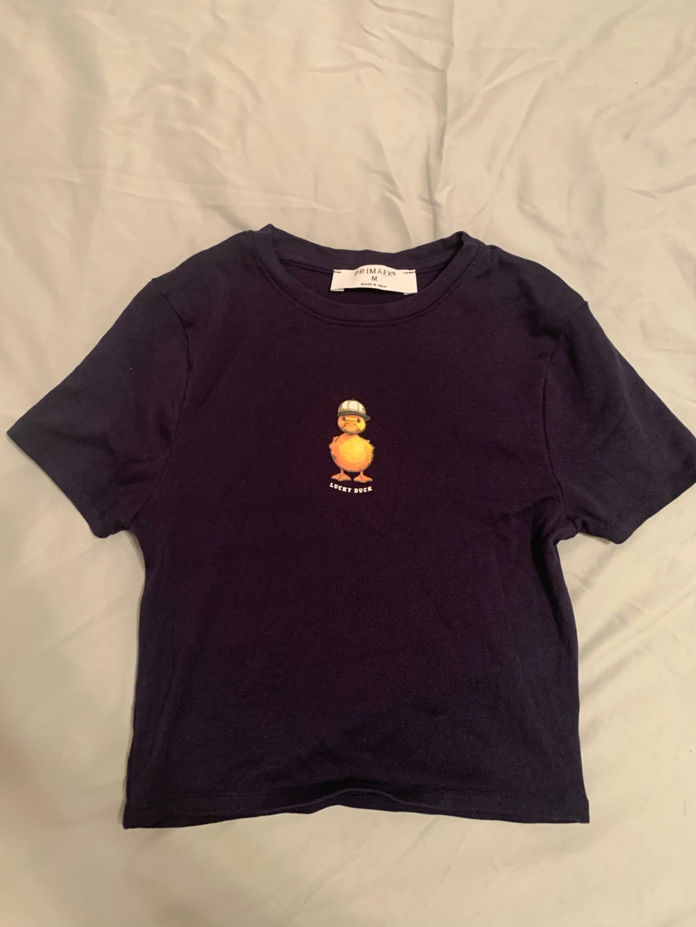 Primark cropped navy blue duck tee size medium